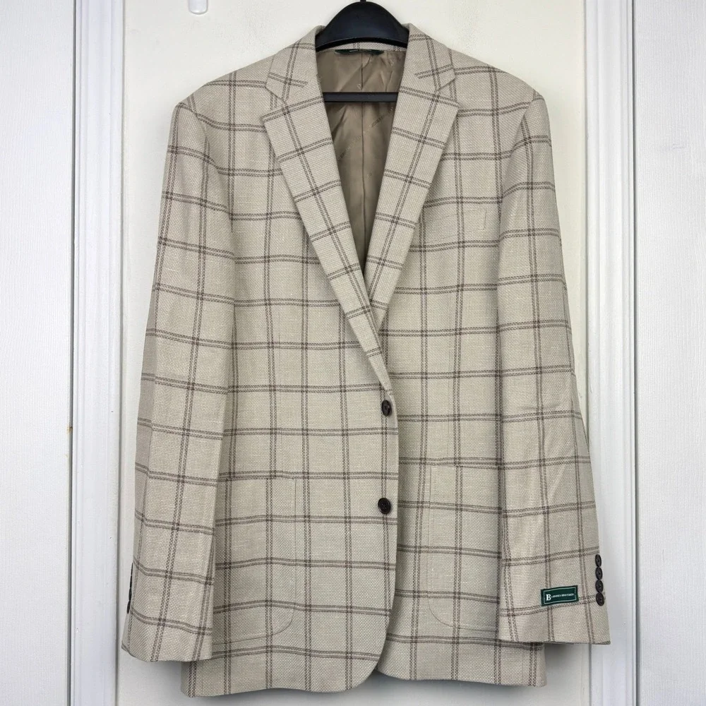 NEW Brooks Brothers Mens 42L LINEN Blend Blazer Coat Jacket Beige Unstructured